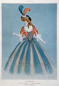 Komikern Gabrielle Charlotte Reyu kallade Rejane (1856-1920) i rollen som Montansier. Akvarell av Leonetto Cappiello (1875-1942) Paris, dekorativ konst av Leonetto Cappiello