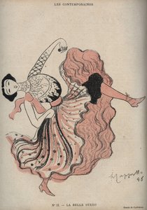 Porträtt av Caroline (La Belle) Otero (1868-1965), spansk dansare och kurtisan - teckning av Leonetto Cappiello (1875-1942) i ""The Rire"" från 1898 av Leonetto Cappiello