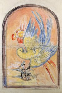 Förberedande ritning för baksidan av stolen i art déco-stil för Le Perroquets salong, gouache av Leonetto Cappiello (1875-1942), Italien, 1900-talet av Leonetto Cappiello