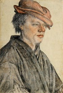 Porträtt av en ung man i mössa och vänd åt höger, ca 1500-42 (krita och tvätt på papper) av Leonhard Beck