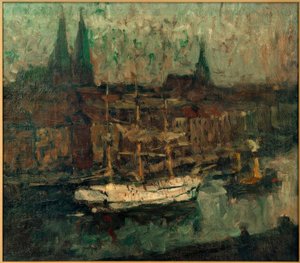 Barck i hamnen i Lübeck av Leonhard Sandrock