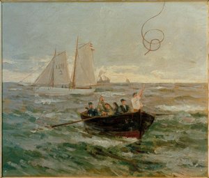 Pilotöverföringsbåt tar över fiskelinans pilotskonare Elbe 2 av Leonhard Sandrock