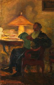 Leo Tolstoj med en tidning