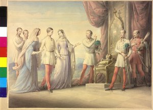 Kejsarinnan Maria Anna och ärkehertiginnan Sophie med kejsar Franz Joseph I