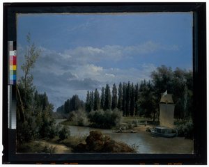 Sett från loppet av Seines handtag genom Neuilly Park (duk) av Leopold Leprince