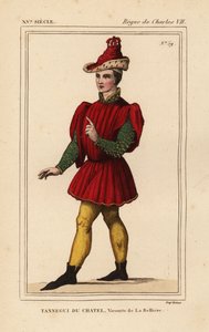 Tanneguy IV du Chatel, Viscount de la Belliere, stormästare på hotellet av Francis II, hertig av Bretagne, d. 1477. Handkolorerad litografi efter en figur i en gobeläng föreställande Ester och Mordecai i Roger de Gaignieres portfölj VI 132 från Le Biblioph