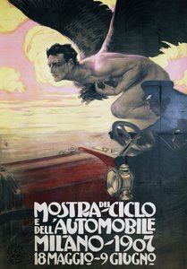 Affisch för Bil- och cykelmässan, Milano 18 maj-9 juni av Leopoldo Metlicovitz