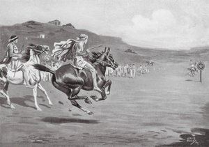 Grekiska ryttare som kastar spjut (litografi)