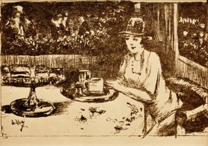 I kaffestugan. Dam vid bordet på verandan av Lesser Ury