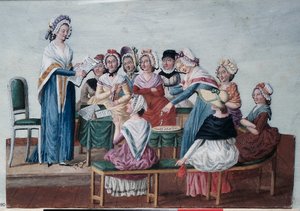 Franska revolutionen (1789): Patriotisk kvinnoklubb under revolutionen. Målning av bröderna Lesueur (1700-talet). Paris, Musée Carnavalet.