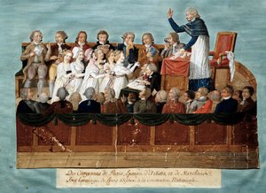 Franska revolutionen: "" medborgare i Paris erbjuder sina smycken till den nationella kongressen"" Illustration des Freres Lesueur (1700-talet). 1792-1795. Paris, musee Carnavalet - Engelska revolutionen - Medborgarna i Paris donerar sina smycken till Nati av Lesueur Brothers