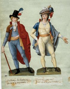 Franska revolutionen: kostymer av fantasirevolutionärer som inte har imiterats. Gouache des freres Lesueur (1700-talet)