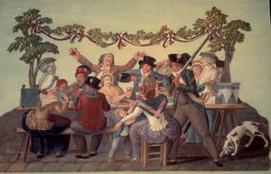 Franska revolutionen 1789: "Den republikanska måltiden". Gouache des freres Lesueur (1700-talet) av Lesueur Brothers