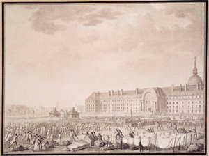 Franska revolutionen: ta till vapen vid Invalides den 14/07/1789. Litografi av bröderna Lesueur (1700-talet) av Lesueur Brothers