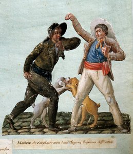 Franska revolutionen: två medborgare slåss. Gouache des freres Lesueur (1700-talet) av Lesueur Brothers