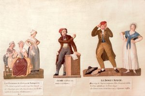 The Jacobin Knitters, a Jacobin and the Red Bonnet (gouache på papper) av Lesueur Brothers