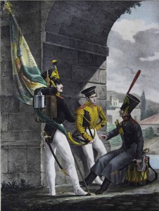 Podpraporshchik, trummis och hornist vid Finliandsky Guard Regementet, 1829