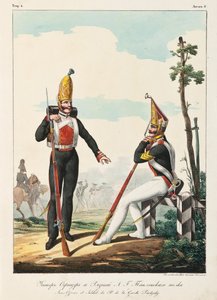 Under officer och soldat vid Pavlovsky Guard Regemente, 1830-1840-talet