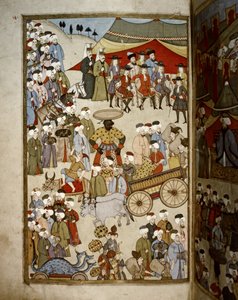 OTTOMANSKA EMPIRATET: Basaren i Istanbul, ca 1720 (miniatyr) av Levni Levni