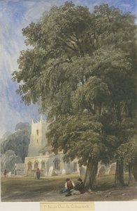 Caverswall Church: akvarellmålning och [c 1830-1840] (målning) av Lewis John Wood