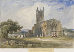 Mayfield Church: akvarellmålning och [c 1830-1840] av Lewis John Wood