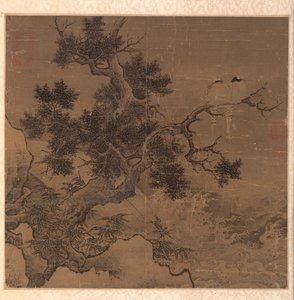 Fåglar på ett träd ovanför en grå starr, 1127-1279. av Li Di