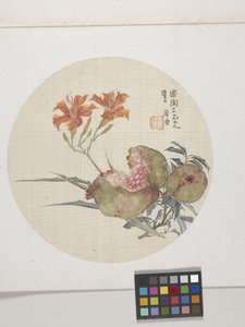 Pomegranate And Day Lily, ca 1850-1904 (bläck och färg på papper) av Lian Ju