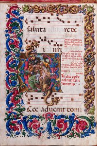 Piccolomini bibliotek: körbok, torsk. 19.4, ff. 9v med "Adoration of the Magi", av Liberale da Verona (cirka 1445 - 1527/9).