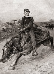 En expeditionsryttare under det amerikanska inbördeskriget, från The Century Magazine, publicerat 1887 (gravyr). av Unbekannt Unbekannt