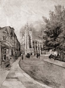 Canterbury Cathedral, från Christchurch Gateway, från The Century Magazine, publicerad 1887 (gravyr) av Unbekannt Unbekannt