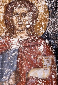 Kristus, fresk i den bysantinska kyrkan Sotiras Christos, Vlithias, Kreta, Grekland (foto) av Unbekannt Unbekannt