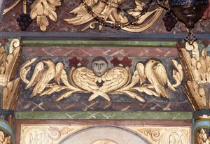 Dekoration, detalj av ikonostas i den bysantinska kyrkan St George, Anidri, Kreta, Grekland (foto) av Unbekannt Unbekannt