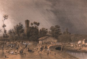 Första divisionen av Regina Brigade attackerar Montreoli Bridge, Palestro, Lombardiet av Unbekannt Unbekannt