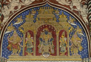 Fresk föreställande Visnu, Thanjavur Maratha-palatset, Tamil Nadu, Indien av Unbekannt Unbekannt