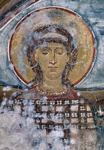 Fresk med helgon i den bysantinska kyrkan Agios Georgios, Vathi, Kreta, Grekland (foto) av Unbekannt Unbekannt