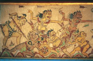 Fresker som visar scener av strider mellan gudar och demoner, Kertha Gosa paviljong, Klungkung Palace (Puri Agung Semarapura), Semarapura, Bali, Indonesien av Unbekannt Unbekannt
