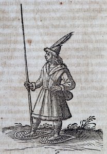 Invånare i Kanada (Frankrike Canadienne) med snöskor, illustration från Description de la Nouvelle France av Unbekannt Unbekannt