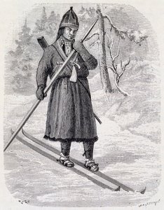 Lars Tuorda, lappisk idrottare som vann längdskidtävlingen organiserad 1884 av Adolf Erick Nordenskjold, indisk bläckteckning av Unbekannt Unbekannt