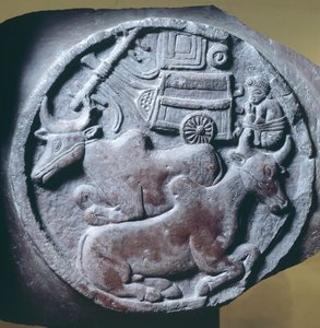 Medaljong dekorerad i relief från balustrade av Stupa av Bharhut, buddhistiskt monument, Madhya Pradesh, Indien, indiska civilisationen, 2:a århundradet f.Kr. av Unbekannt Unbekannt