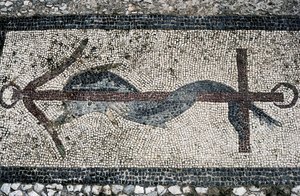 Mosaik som visar delfin och ankare, ön Delos (UNESCO:s världsarvslista av Unbekannt Unbekannt
