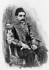 Porträtt av Abdul Hamid II (1842-1918), 34:e sultanen av det osmanska riket från 1876 till 1909, gravyr efter fotografi av Unbekannt Unbekannt