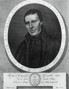 Porträtt av Jan Philipp Roothaan (1785-1853), holländsk jesuit och 21:e överordnade generalen för Society of Jesus, teckning och gravyr av Serafino Speranza (1862-1911) efter målning av Frans Quartier av Unbekannt Unbekannt