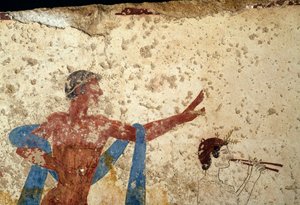 Procession med atlet, detalj, fresk från Tomb of Diver, Paestum, Kampanien, Italien, antikens grekiska civilisation, Magna Graecia, 300-talet f.Kr. (foto) av Unbekannt Unbekannt