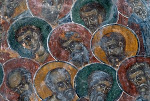 Heliga, fresk på taket av kyrkan i Agia Paraskevi, Anisaraki, Kreta, Grekland (foto) av Unbekannt Unbekannt