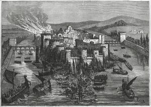 Vikingar belägrar Paris 845 (gravyr) av Unbekannt Unbekannt
