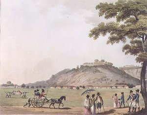 En vy över berget St Thomas, nära Madras, tallrik 20 från "Pittoreska landskap i kungariket Mysore", graverade av H. Merke (fl. 1800-20) pub. av Edward Orme (1774-c. 1820) 1804 (akvatint)