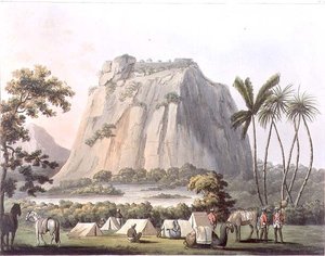 North View of Shole Ghurry, skylt 32 från "Picturesque Scenery in the Kingdom of Mysore", graverad av Harradon, pub. av Edward Orme (1774-c.1820) 1805 (akvatint)