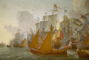 Aktion mellan den holländska flottan och Barbary-pirater, ca 1670 (oljemålning)
