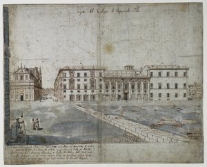 Arton utsikter över Rom: The Collegio di Propaganda Fide (recto) av Lievin Cruyl