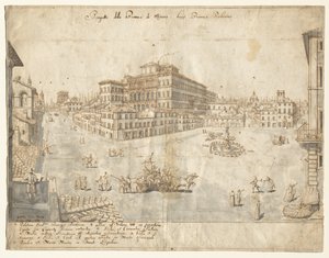 Arton utsikter över Rom: Piazza Barberini (recto) av Lievin Cruyl